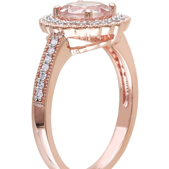 Macy's Round Cut Morganite Rose Gold Over Silver with Sparkling Diamonds - Picture 10 of 16